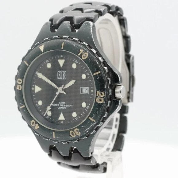 Vintage AB Green Waffle Diver Men's Quartz Wristwatch Aluminium & Chrome - Picture 1 of 5